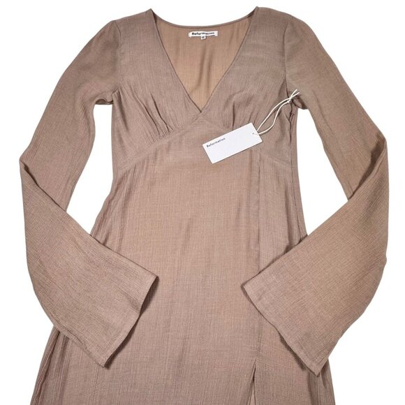 NWT Reformation Callum Maxi Dress Sz.XS Taupe Sheer Gauze Minimalist Boho - Picture 5 of 16